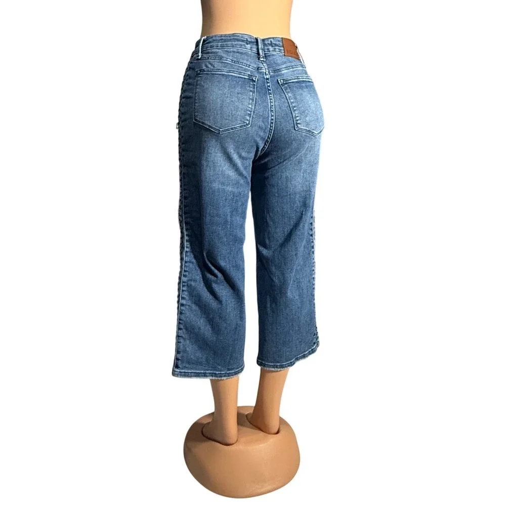 Judy Blue Wide Leg Jeans Womens 5/27 Blue Excellent Braided Side Seam Stretch